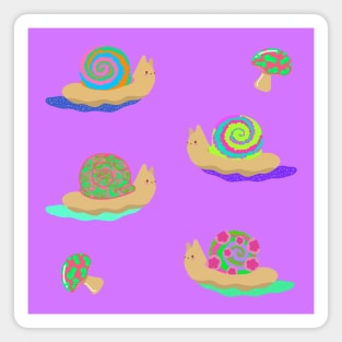 Psychedelic Snails And Mushrooms Magnet